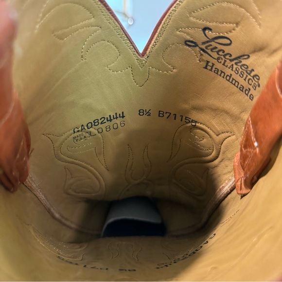 Lucchese Women’s Tall Chocolate + Saddle Brown Leather Cowboy Boots with Inlay - Picture 11 of 14